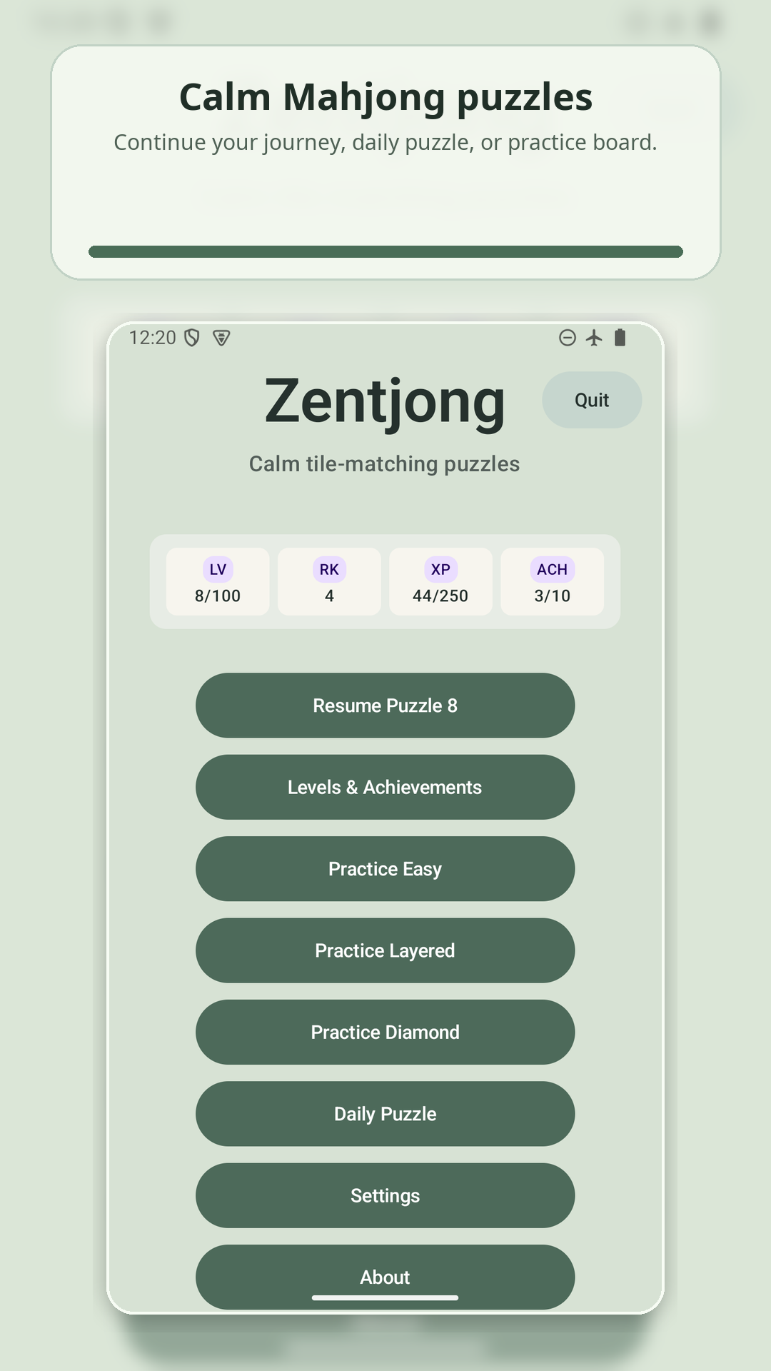 Zentjong main menu screenshot